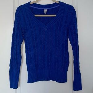 Blue V-Neck Cable Knit Sweater